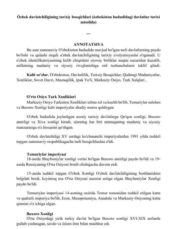 O'zbek davlatchiligining tarixiy bosqichlari