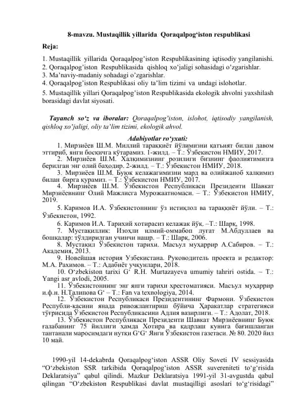 Mustaqillik yillarida Qoraqalpog‘iston respublikasi