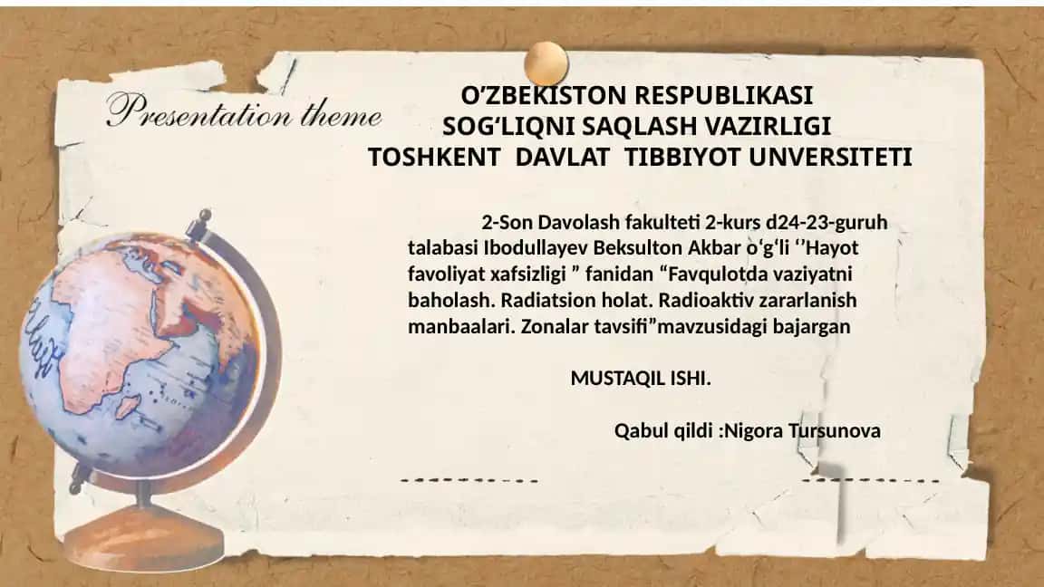 Favqulotda vaziyatni baholash. Radiatsion holat. Radioaktiv zararlanish manbaalari. Zonalar tavsifi