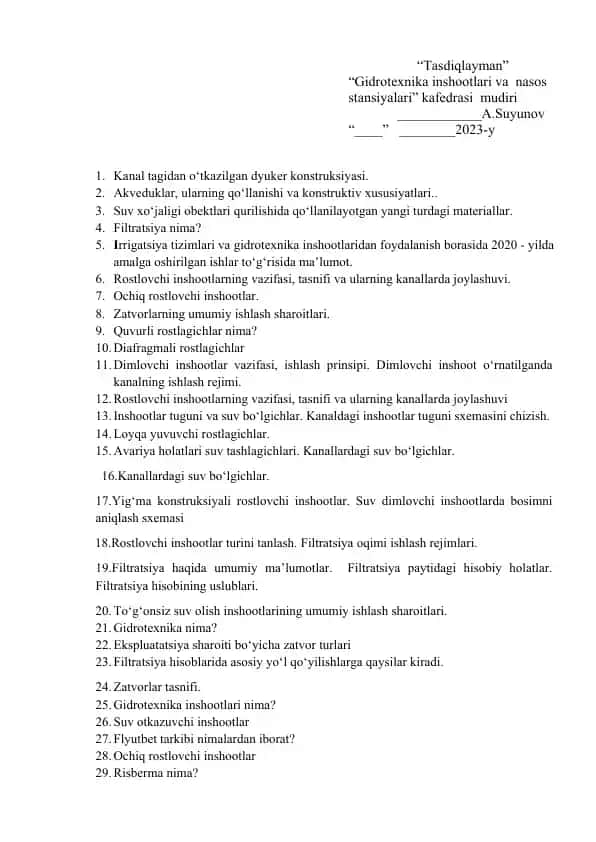 Gidrotexnika inshootlari va nasos stansiyalari