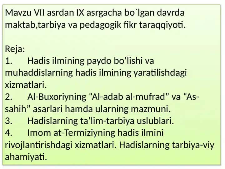 VII-IX asr maktab tarbiyasi