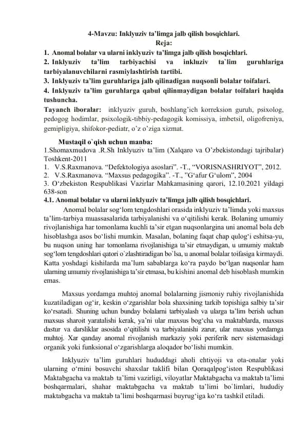 Inklyuziv ta’limga jalb qilish bosqichlari