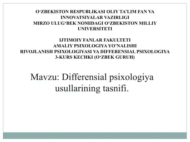 Differensial Psixologiya Usullari