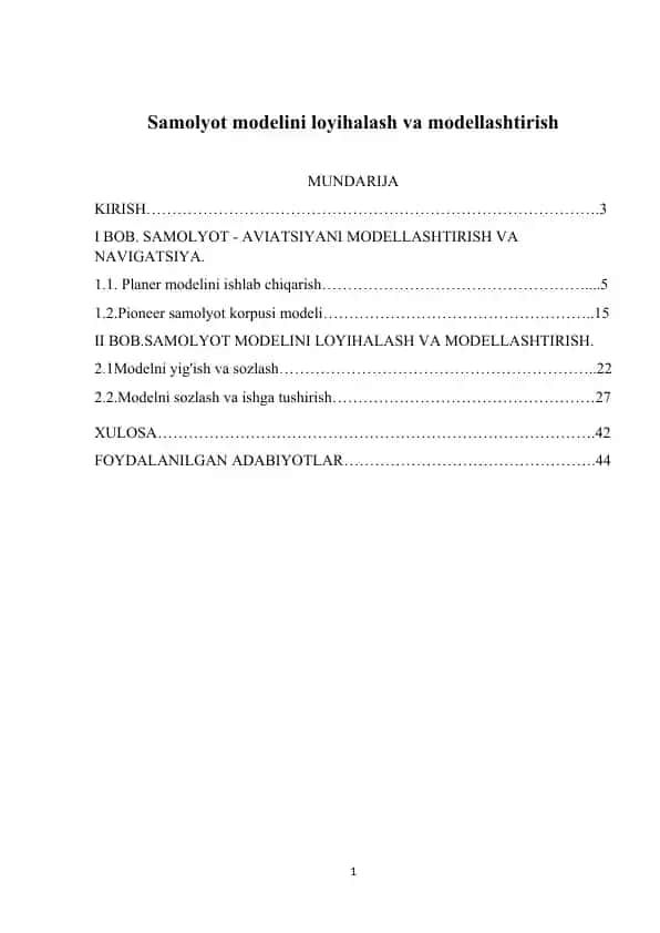 Samolyot modelini loyihalash va modellashtirish