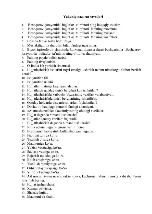 BJHT fanidan yakuniy nazorat savollari
