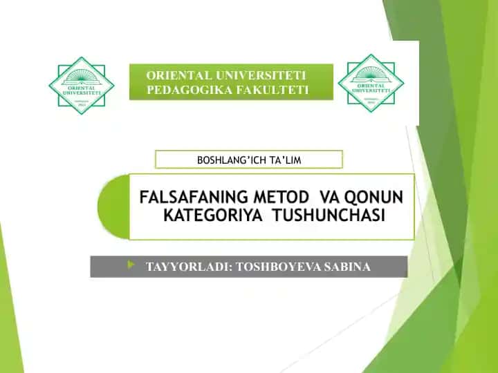 TAYYORLADI: TOSHBOYEVA SABINA
