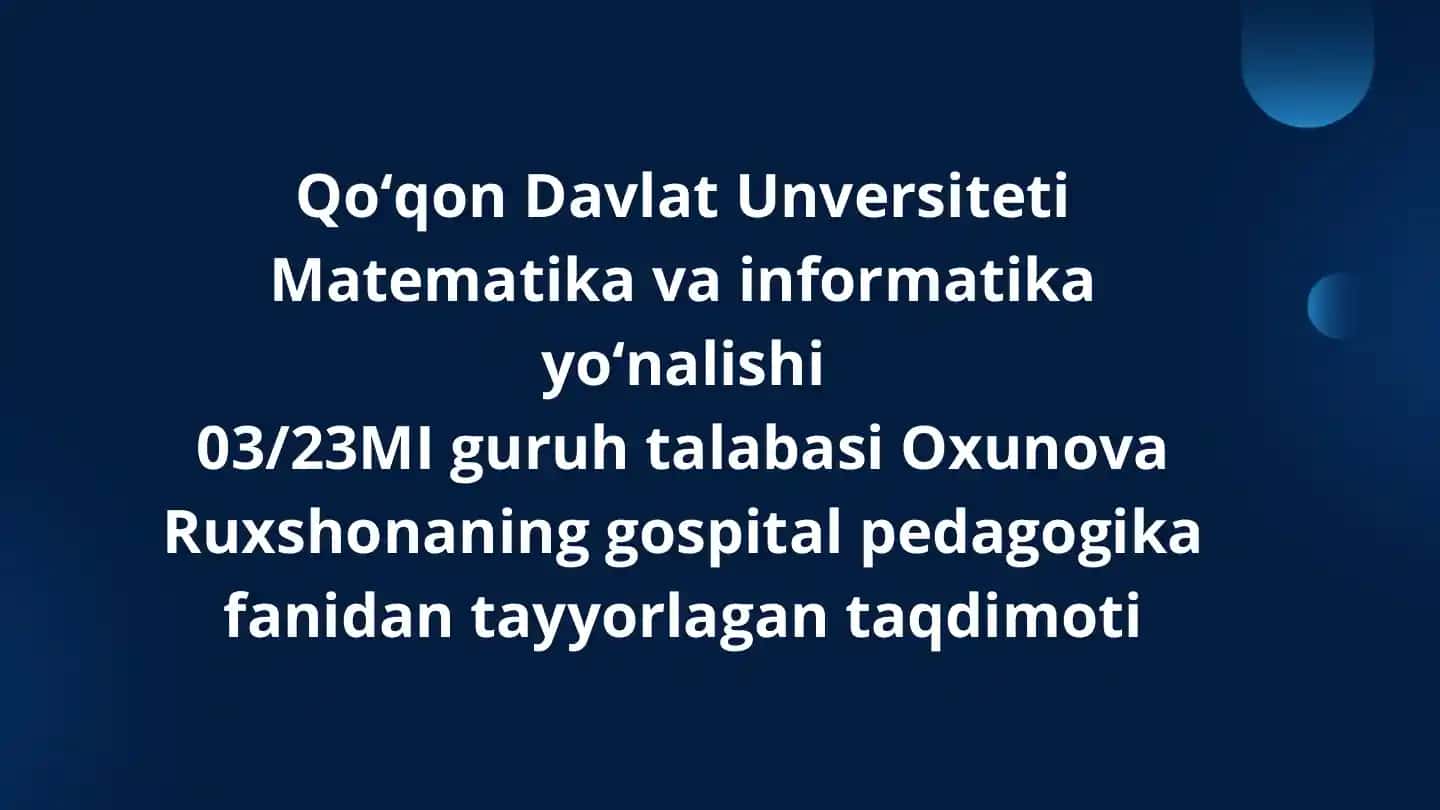Oʻzbekidton Respublikasida gospital pedagogikaning rivojlanishi