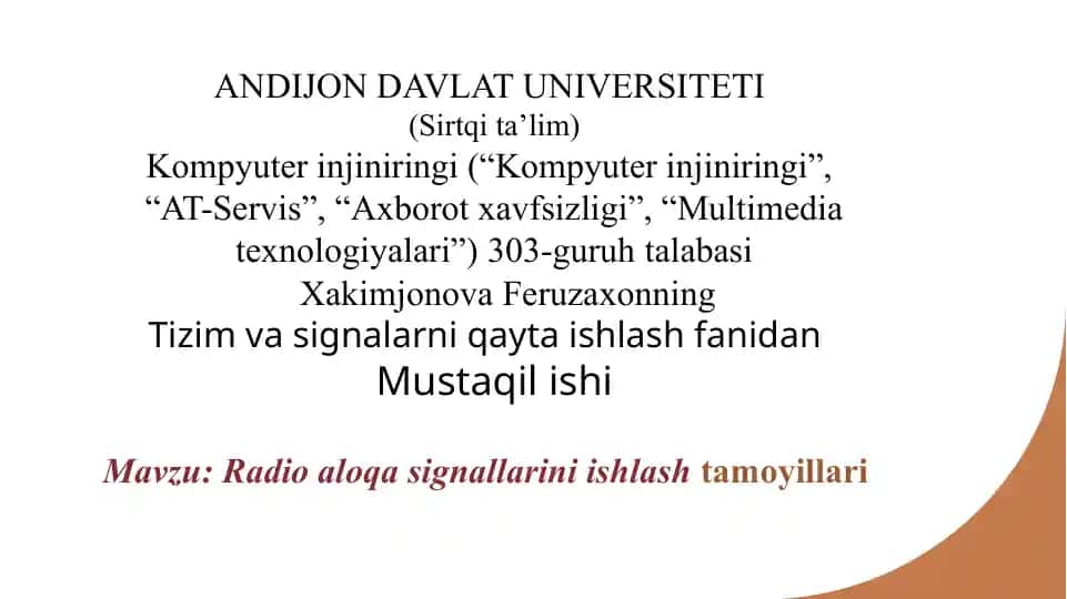 Radio aloqa signalini qayta ishlash tamoyillari