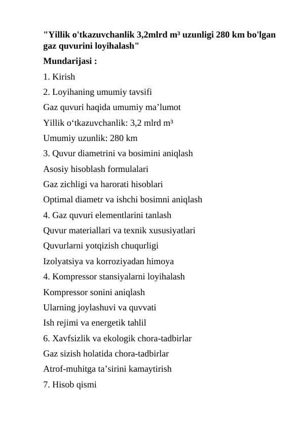 Gaz quvurini loyihalash