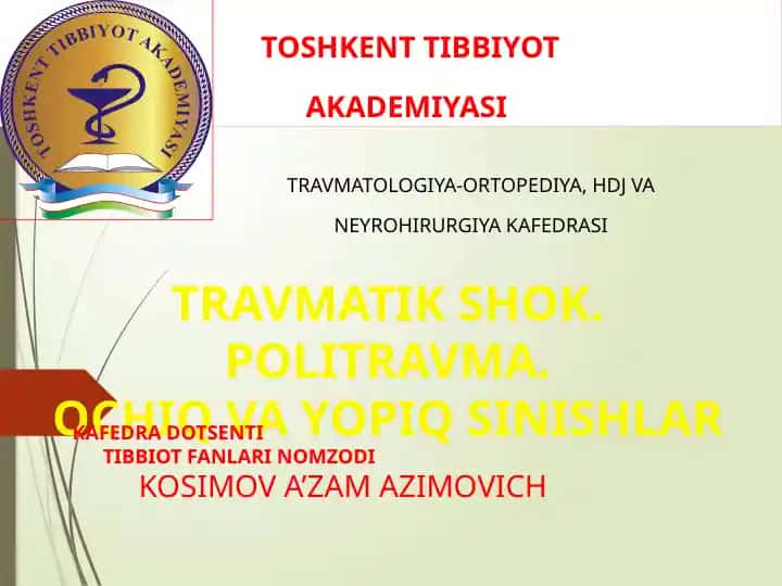 Travmatik Shok va Politravma