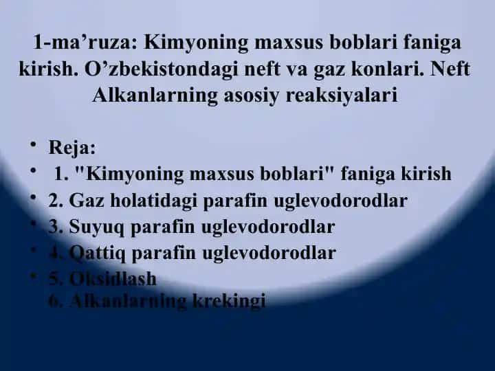 Kimyoning maxsus boblari fanigakirish