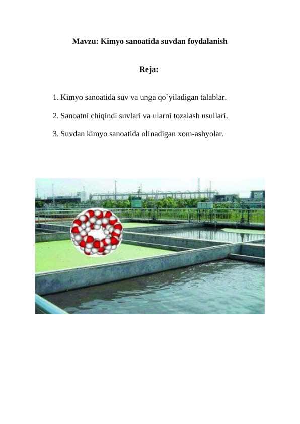 Kimyo sanoatida suvdan foydalanish