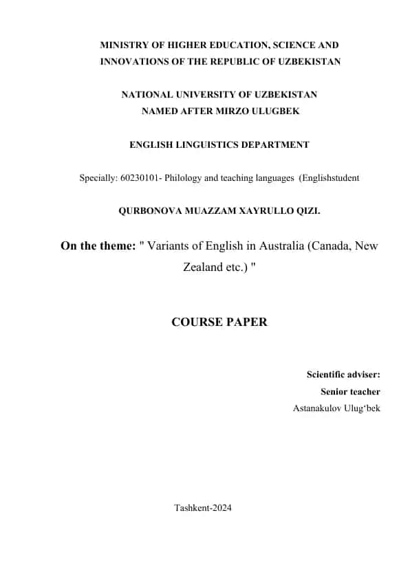 Variants of English in Australia (Canada, New Zealand)