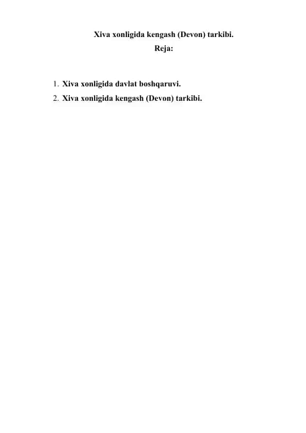 Xiva xonligida kengash (Devon) tarkibi