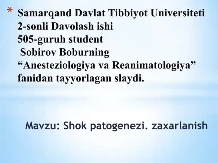 Shok patogenezi.Zaxarlanish