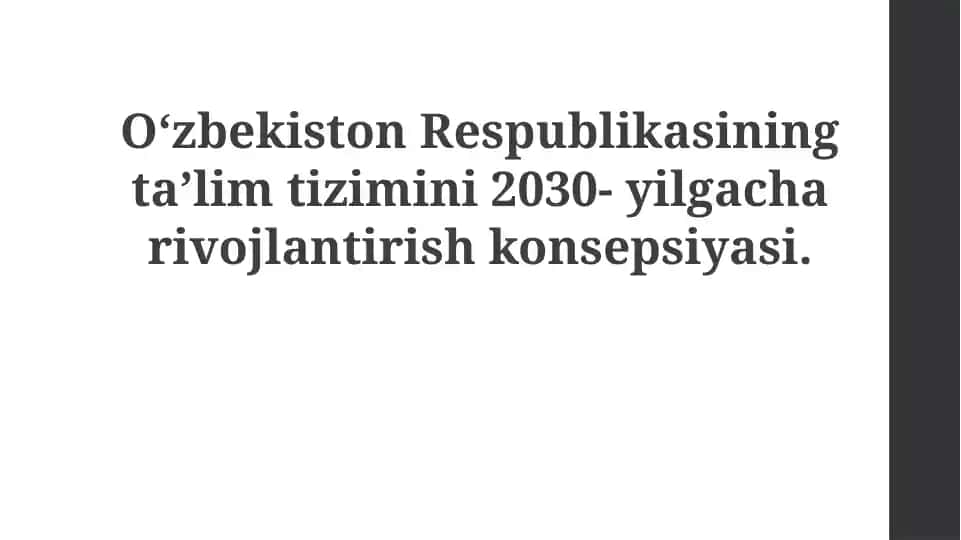 O'zbekiston Respublikasi ta'lim tizimini 2030 yilgacha rivojlantirish konsepsiyasi