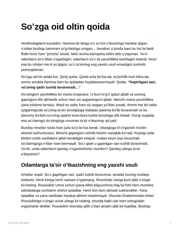 So’zga oid oltin qoida