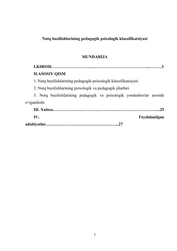 Nutq buzilishlarining pedagogik-psixologik klassifikatsiyasi