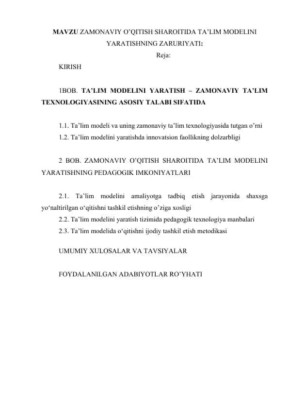 Ta'lim Modelini Yaratishning Zaruriyati