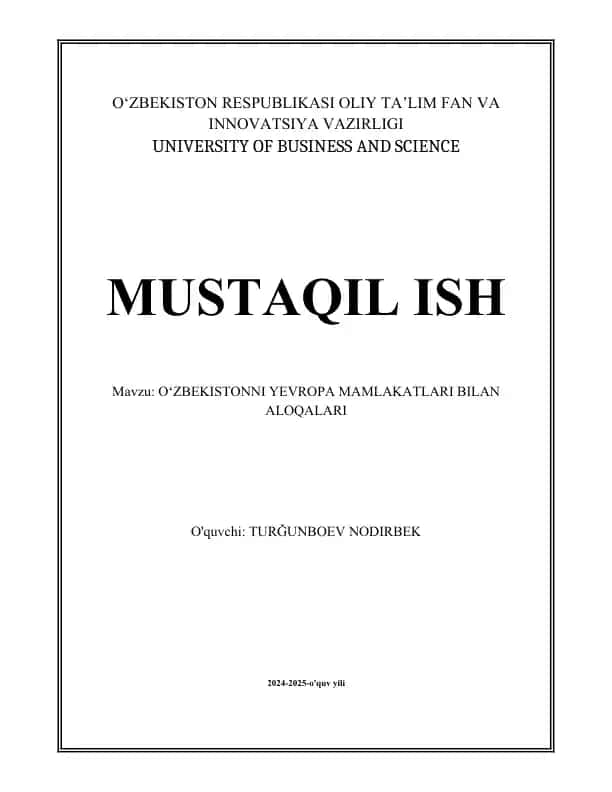 O‘zbekiston va Yevropa Ittifoqi Bilan Aloqalar