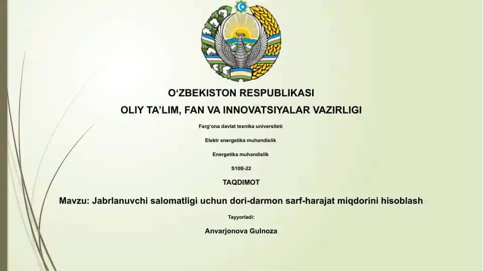 Jabrlanuvchi salomatligi uchun dori-darmon sarf-harajat miqdorini hisoblash