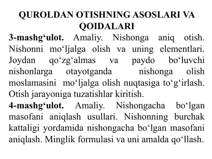 QUROLDAN OTISHNING ASOSLARI VA QOIDALARI