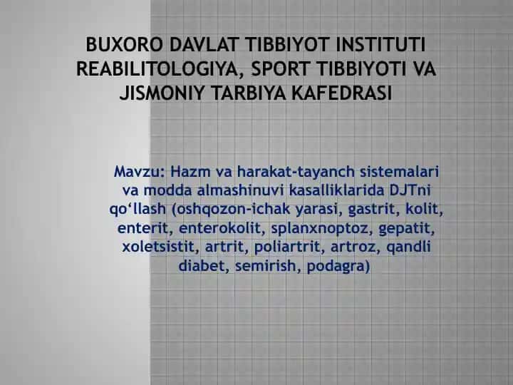 Reabilitologiya, sport tibbiyoti va jismoniy tarbiya