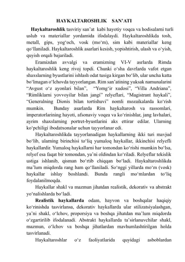HAYKALTAROSHLIK SAN’ATI
