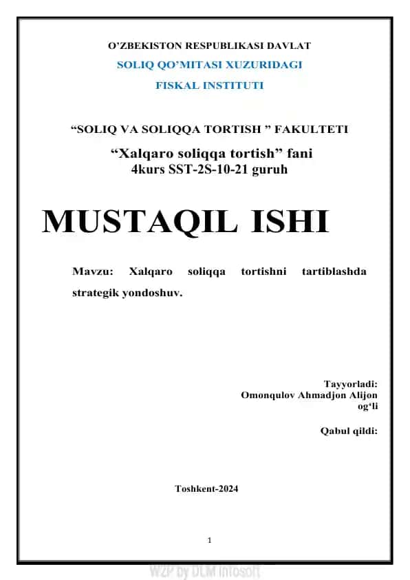 Xalqaro soliqqa tortishni tartiblashda strategik yondoshuv