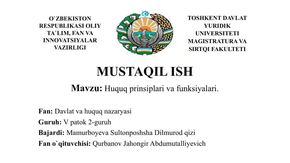Huquq prinsiplarining tushunchasi va mohiyati bilan bogʻliq
