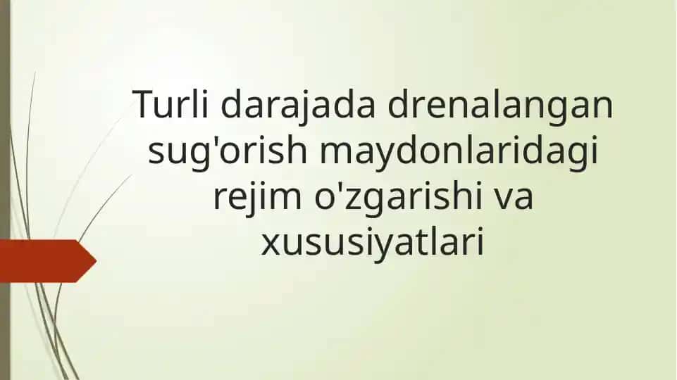 Turli darajada drenalangan sug'orish maydonlaridagi rejim o'zgarishi va xususiyatlari