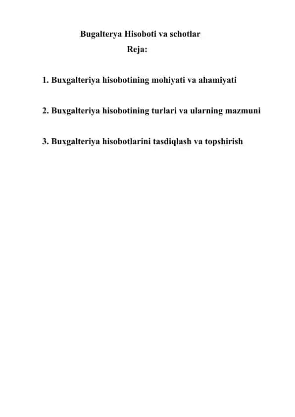 Bugalterya Hisoboti va schotlar