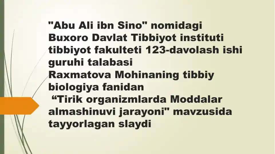 Tirikorganizmlarda Moddalar almashinuvi jarayoni