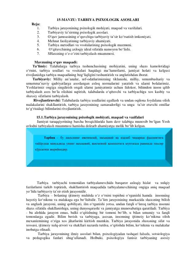 TARBIYA PSIXOLOGIK ASOSLARI