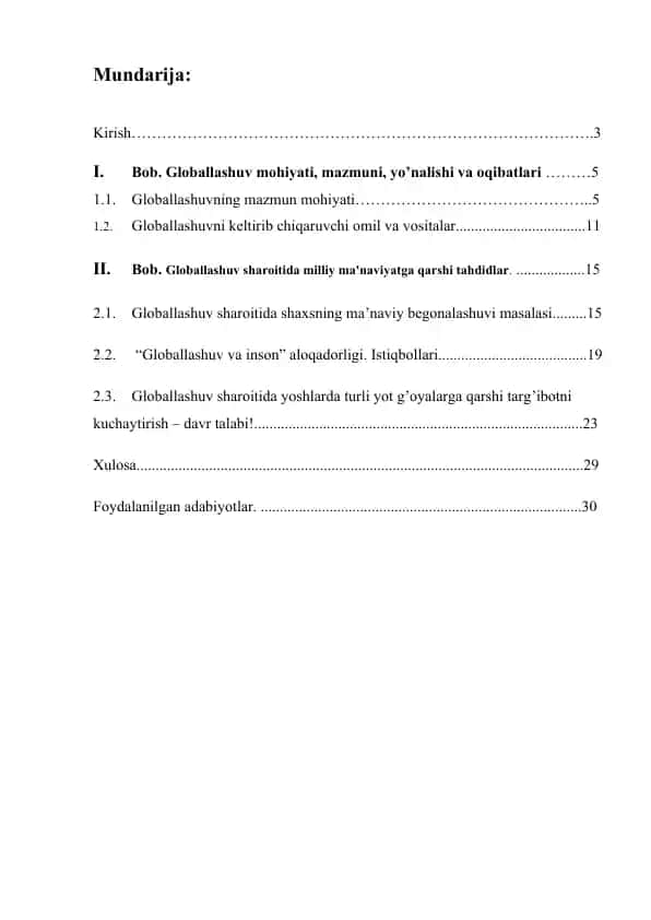 Globallashuvning jarayonlari