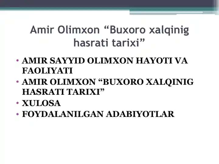 Amir Olimxon “Buxoro xalqinig hasrati tarixi”