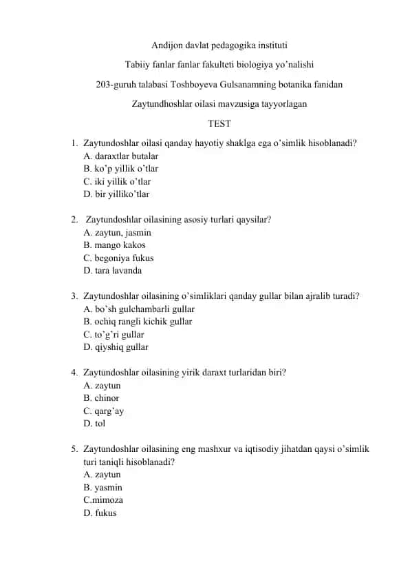 Zaytundoshlar oilasi