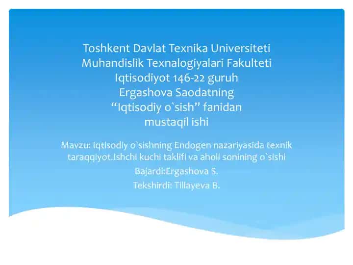 Iqtisodiy o`sishning Endogen nazariyasida texnik taraqqiyot