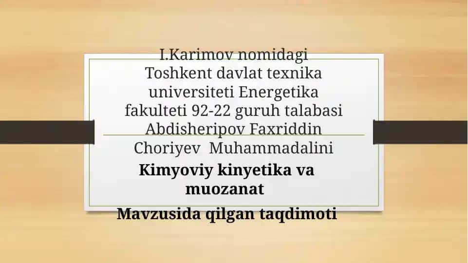 Kimyoviy kinyetika va muozanat
