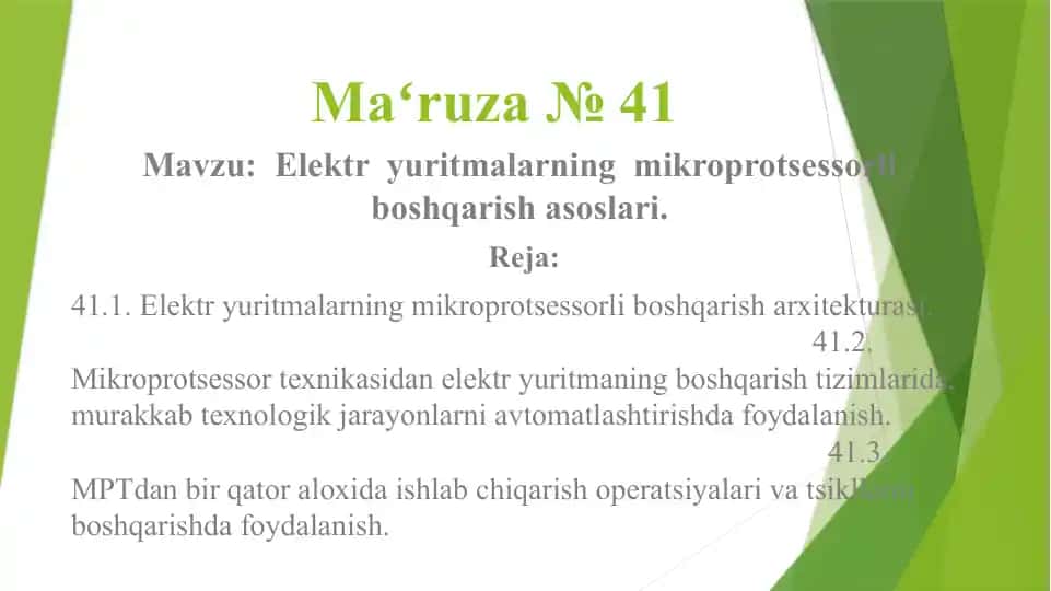 Elektryuritmalarning mikroprotsessorli boshqarish asoslari