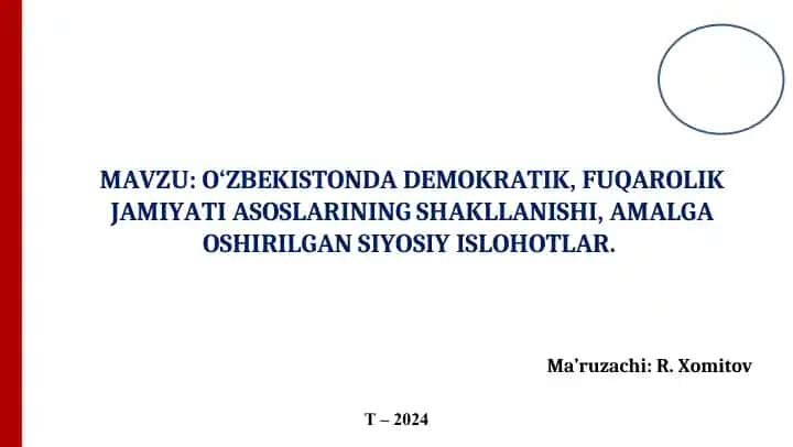 O‘zbekistonda Demokratik, Fuqarolik Jamiyati Asoslari