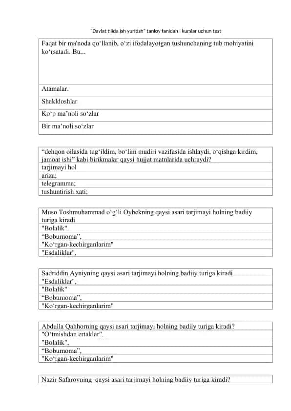 Davlat tilida ish yuritish test yakuniy.doc