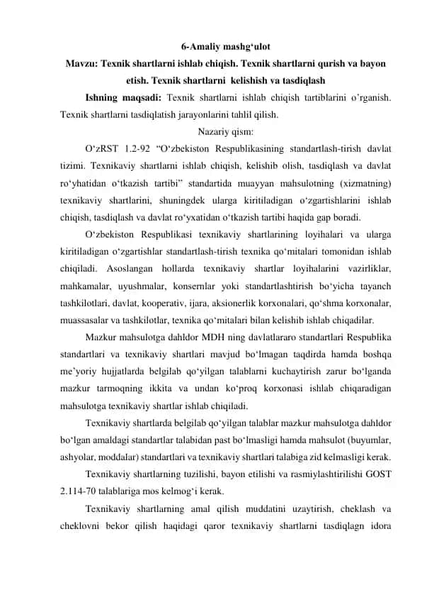 Texnik shartlarni ishlab chiqish