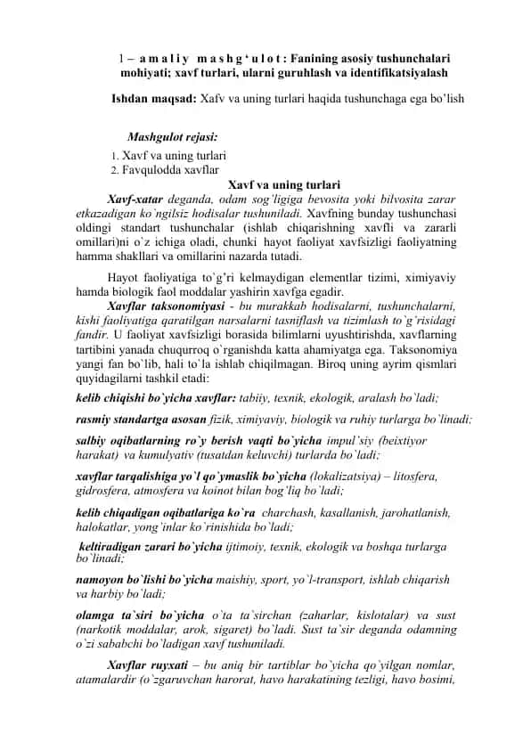 Xavf va uning turlari