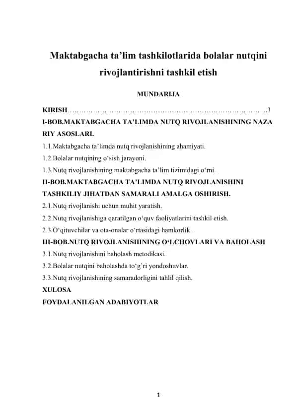 Nutq rivojlanishi tashkil etish