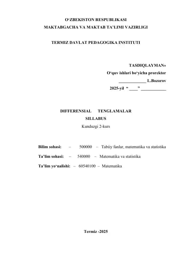 DIFFERENSIAL TENGLAMALAR SILLABUS