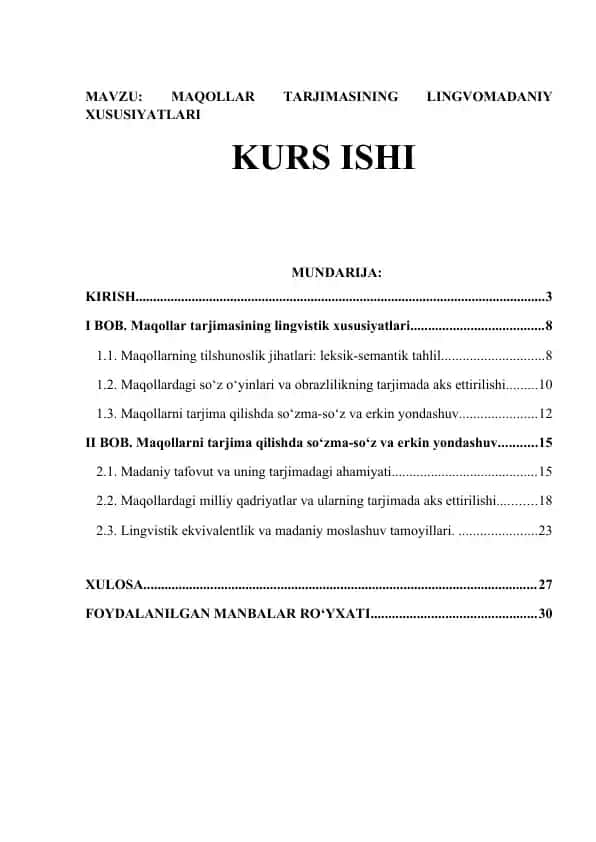 MAQOLLAR TARJIMASINING LINGVOMADANIY XUSUSIYATLARI