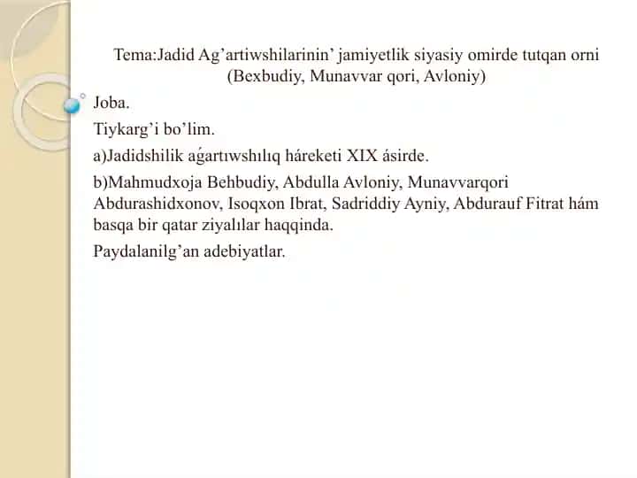 Jadid Ag’artiwshilarining jamiyetsiyasi yomirdetutqan orni (Bexbudiy, Munavvarqori, Avloniy)
