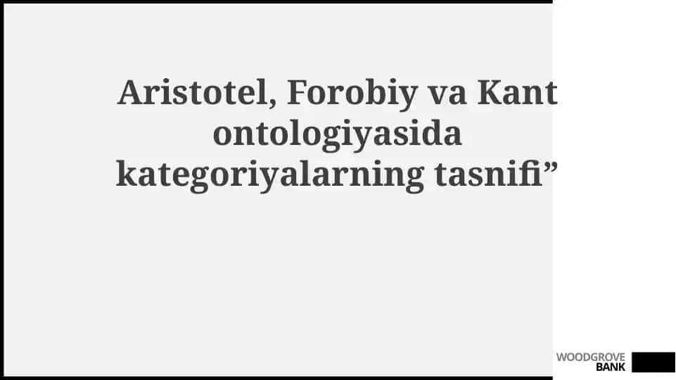 Aristotel, Al-Farobiy va Kant ontologiyasida kategoriyalarning tasnifi