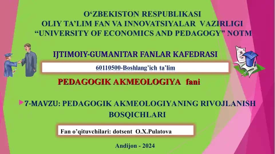 PEDAGOGIK AKMEOLOGIYANING RIVOJLANISH BOSQICHLARI